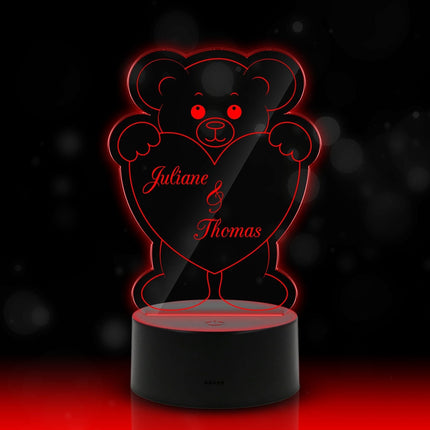 SEO. Graviertes Acrylglas im Teddy Herz Design mit LED - Sockel - Linkreich