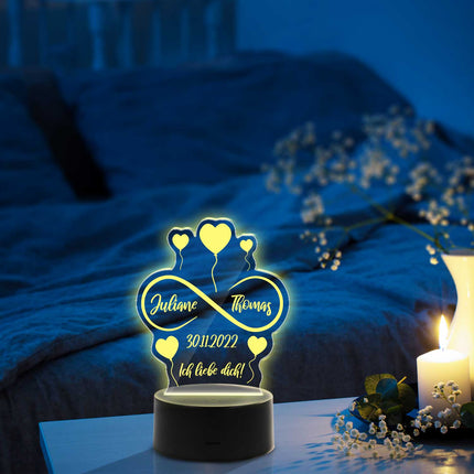 SEO. Graviertes Acrylglas im Unendliche Liebe Design mit LED - Sockel - Linkreich