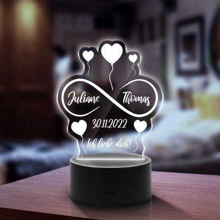 SEO. Graviertes Acrylglas im Unendliche Liebe Design mit LED - Sockel - Linkreich