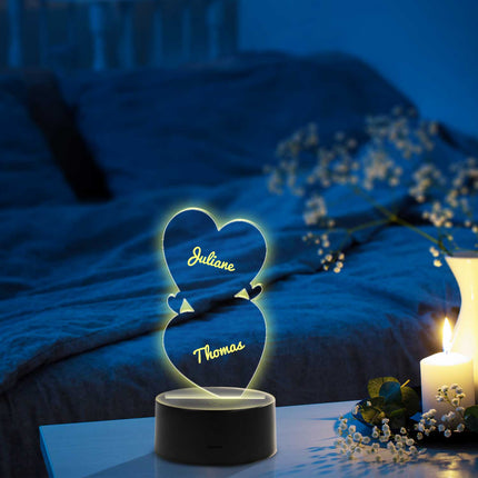 SEO. Graviertes Acrylglas mit LED - Sockel im Doppel Herz Design - Linkreich