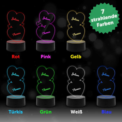 SEO. Graviertes Acrylglas mit LED - Sockel im Doppel Herz Design - Linkreich