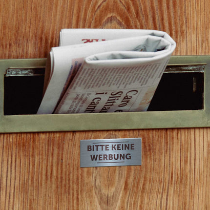 SEO. Graviertes Edelstahl Türschild - Bitte keine Werbung Linkreich