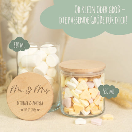 SEO. Graviertes Vorratsglas mit Holzdeckel - Mr & Mrs - Groß Linkreich