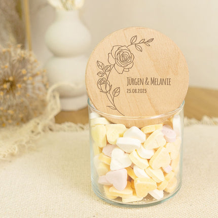 SEO. Graviertes Vorratsglas mit Holzdeckel - Rose - Klein Linkreich