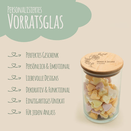 SEO. Graviertes Vorratsglas mit Holzdeckel - Rose - Groß Linkreich