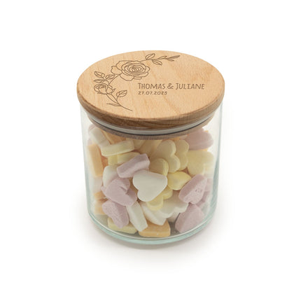 SEO. Graviertes Vorratsglas mit Holzdeckel - Rose - Klein Linkreich