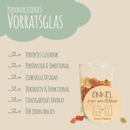 SEO. Graviertes Vorratsglas mit Holzdeckel - UnentBÄRlich - Klein Linkreich
