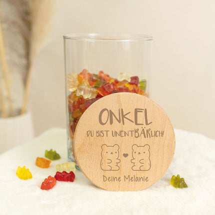 SEO. Graviertes Vorratsglas mit Holzdeckel - UnentBÄRlich - Klein Linkreich