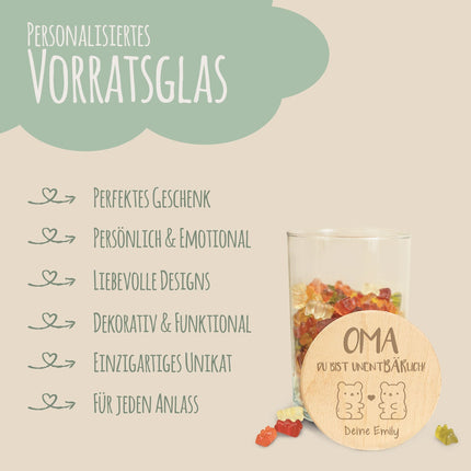 SEO. Graviertes Vorratsglas mit Holzdeckel - UnentBÄRlich - Klein Linkreich