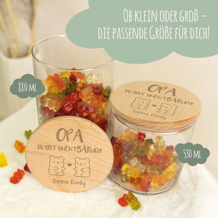SEO. Graviertes Vorratsglas mit Holzdeckel - UnentBÄRlich - Klein Linkreich