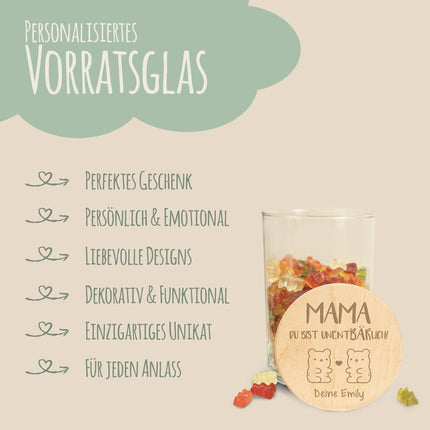 SEO. Graviertes Vorratsglas mit Holzdeckel - UnentBÄRlich - Klein Linkreich