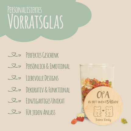 SEO. Graviertes Vorratsglas mit Holzdeckel - UnentBÄRlich - Klein Linkreich
