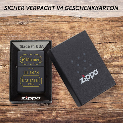 SEO. GRAVURZEILE x ZIPPO Personalisiertes Sturmfeuerzeug - Oldtimer - Windfest und Langlebig - Nachfüllbar - Linkreich