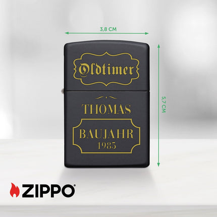 SEO. GRAVURZEILE x ZIPPO Personalisiertes Sturmfeuerzeug - Oldtimer - Windfest und Langlebig - Nachfüllbar - Linkreich