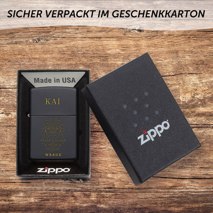 SEO. GRAVURZEILE x ZIPPO Personalisiertes Sturmfeuerzeug - Sternzeichen - Windfest und Langlebig - Nachfüllbar - Linkreich