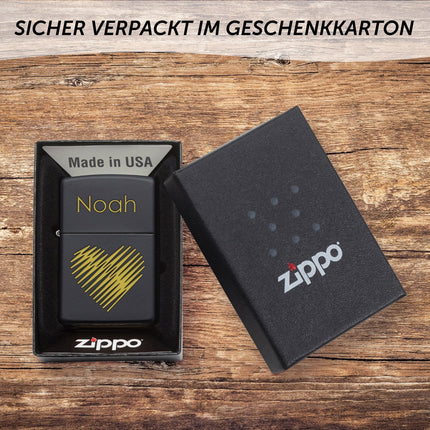 SEO. GRAVURZEILE x ZIPPO Personalisiertes Sturmfeuerzeug - Wunschtext & Icon - Windfest und Langlebig - Nachfüllbar - Linkreich
