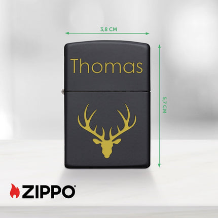 SEO. GRAVURZEILE x ZIPPO Personalisiertes Sturmfeuerzeug - Wunschtext & Icon - Windfest und Langlebig - Nachfüllbar - Linkreich