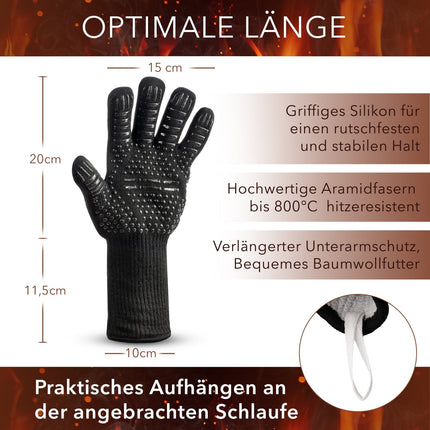 Grillhandschuhe aus Aramid Hitzebeständig bis zu 800° C - Schwarz (Grillhandschuhe) kaufen bei Linkreich – Jetzt entdecken!