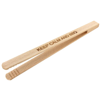 SEO. Grillzange mit Gravur aus Buchenholz 30cm - Keep calm and BBQ Linkreich