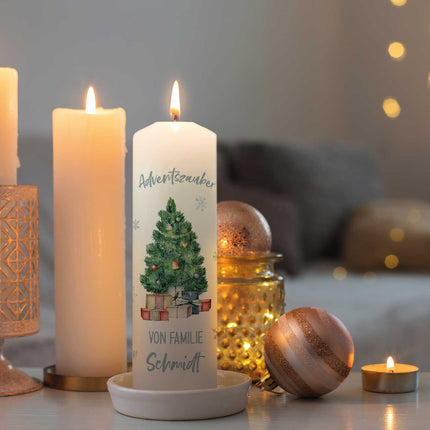 SEO. Große Kerze "Adventszauber" mit Namen zu Weihnachten - Linkreich