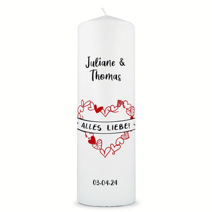 SEO. Große Kerze "Alles Liebe" - Hochzeitskerze mit Namen, Datum & Wunschtext - Linkreich