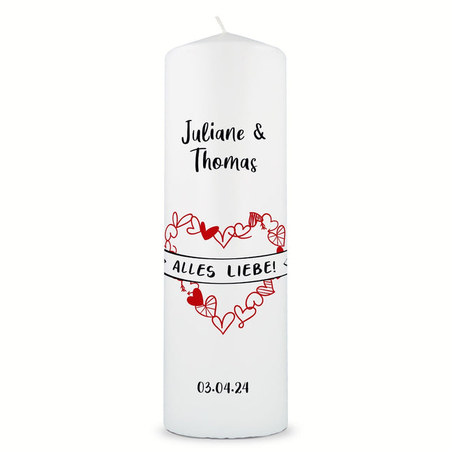 SEO. Große Kerze "Alles Liebe" - Hochzeitskerze mit Namen, Datum & Wunschtext - Linkreich