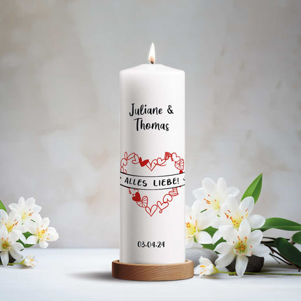 SEO. Große Kerze "Alles Liebe" - Hochzeitskerze mit Namen, Datum & Wunschtext - Linkreich