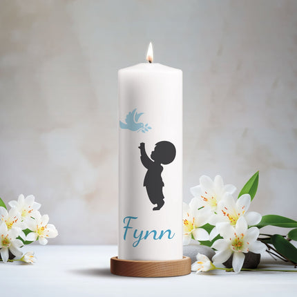 SEO. Große Kerze "Baby Silhouette" - Trauerkerze mit Namen & Wunschtext - Rosa Linkreich