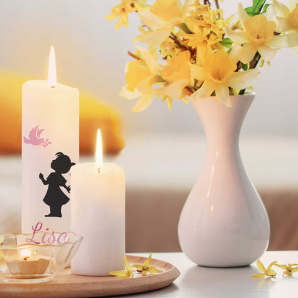 SEO. Große Kerze "Baby Silhouette" - Trauerkerze mit Namen & Wunschtext - Rosa Linkreich