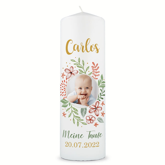 SEO. Große Kerze "Babyfoto" - Taufkerze mit Namen, Foto & Datum - ohne Kiste Linkreich