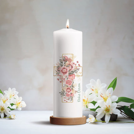 SEO. Große Kerze "Blumenkreuz" zu Ostern - Linkreich