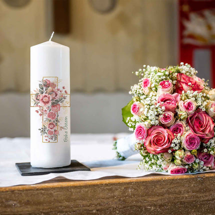 SEO. Große Kerze "Blumenkreuz" zu Ostern - Linkreich