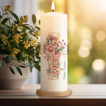SEO. Große Kerze "Blumenkreuz" zu Ostern - Linkreich