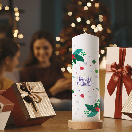 SEO. Große Kerze "Christmas Ornament" bedruckt mit Namen & Wunschtext zu Weihnachten - Linkreich