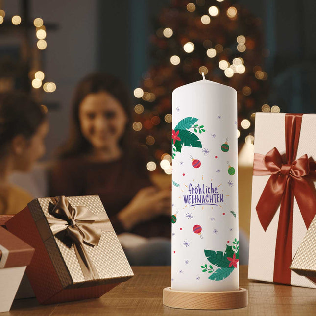 SEO. Große Kerze "Christmas Ornament" bedruckt mit Namen & Wunschtext zu Weihnachten - Linkreich