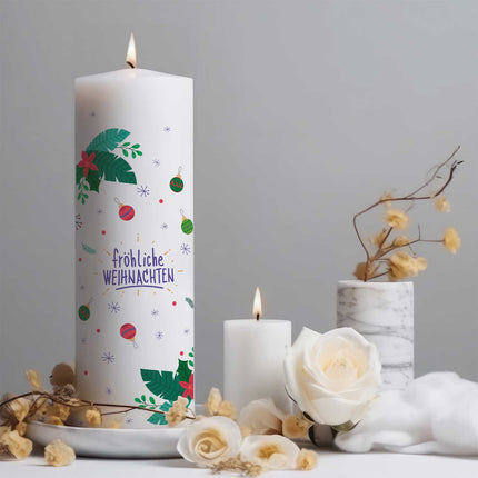SEO. Große Kerze "Christmas Ornament" bedruckt mit Namen & Wunschtext zu Weihnachten - Linkreich