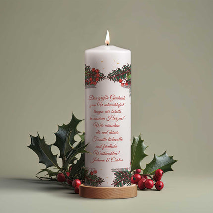 SEO. Große Kerze "Christmas Stars" bedruckt mit Namen & Wunschtext zu Weihnachten - Linkreich