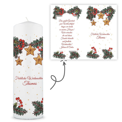 SEO. Große Kerze "Christmas Stars" bedruckt mit Namen & Wunschtext zu Weihnachten - Linkreich