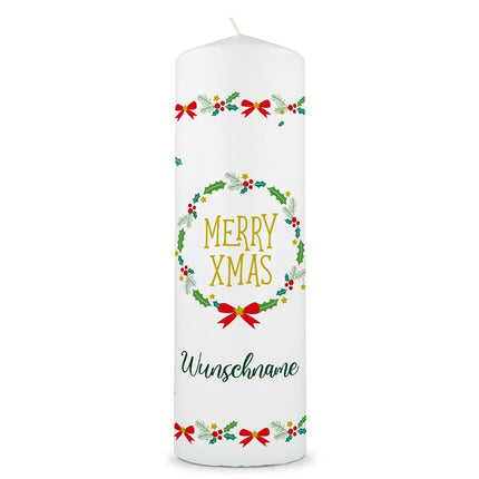 SEO. Große Kerze "Classic" Merry XMas mit Namen zu Weihnachten - Linkreich