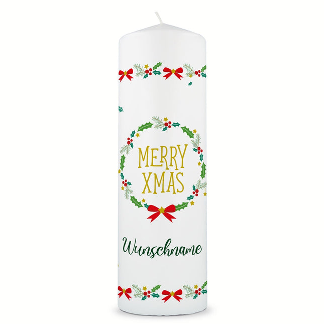 SEO. Große Kerze "Classic" Merry XMas mit Namen zu Weihnachten - Linkreich