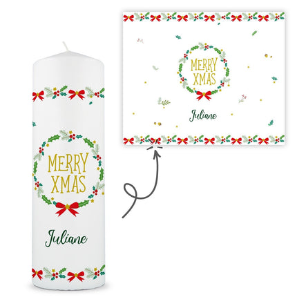 SEO. Große Kerze "Classic" Merry XMas mit Namen zu Weihnachten - Linkreich