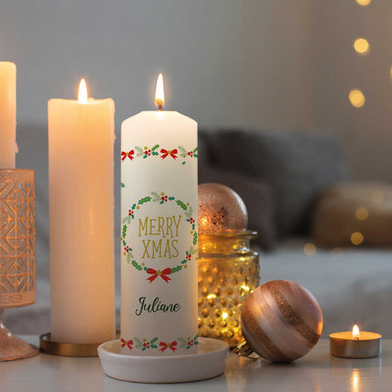 SEO. Große Kerze "Classic" Merry XMas mit Namen zu Weihnachten - Linkreich