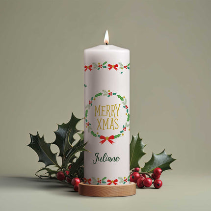 SEO. Große Kerze "Classic" Merry XMas mit Namen zu Weihnachten - Linkreich