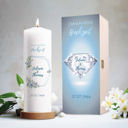 SEO. Große Kerze "Diamanthochzeit" - Hochzeitskerze mit Namen, Datum & Wunschtext - ohne Kiste Linkreich