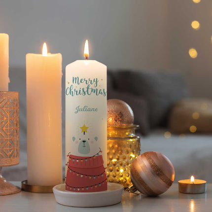 SEO. Große Kerze "Eisbär" mit Namen zu Weihnachten - Linkreich