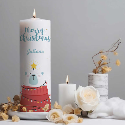 SEO. Große Kerze "Eisbär" mit Namen zu Weihnachten - Linkreich
