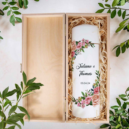 SEO. Große Kerze "Floral Golden" - Hochzeitskerze mit Namen, Datum & Wunschtext - Linkreich