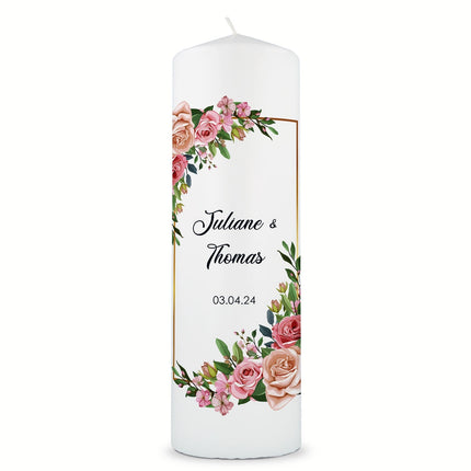 SEO. Große Kerze "Floral Golden" - Hochzeitskerze mit Namen, Datum & Wunschtext - Linkreich