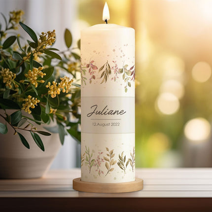 SEO. Große Kerze "Flower Love" - Taufkerze mit Namen und Datum - Rosa Linkreich