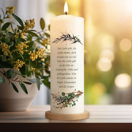 SEO. Große Kerze "Flower Wedding" - Hochzeitskerze mit Namen, Datum & Wunschtext - ohne Kiste Linkreich